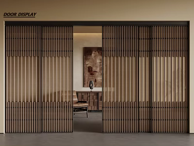 Middle ancient sliding door rattan wooden sliding door 3d model