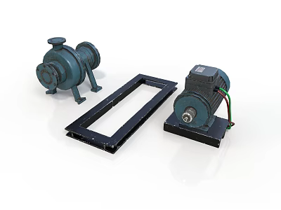 Industrial Equipment Set Featuring Water Pump Electric Motor And Metal Frame 3d model