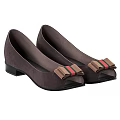 Brown Suede Women's Peep Toe Flat Shoes With Bow And Red Green Stripes