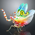 Colorful Mantis With Vibrant Wings And Eye Patterns On Black Background
