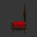 Ornate Antique Luxury Chair Featuring Red Upholstered Diamond Pattern And Carved Wooden Frame