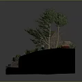 Scenic Cliffside House Architecture With Stream Boat Trees And Natural Greenery