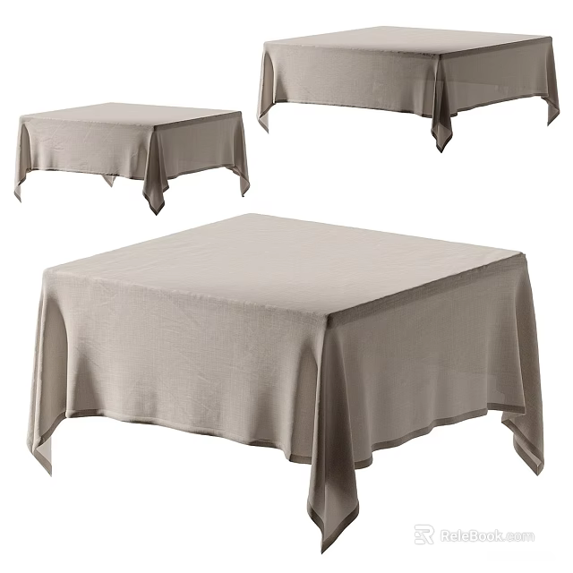 Beige Linen Tablecloth With Matching Dinnerware Set For Dining Table Decoration 3d model 