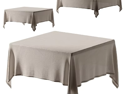 Beige Linen Tablecloth With Matching Dinnerware Set For Dining Table Decoration 3d model