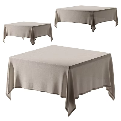 Beige Linen Tablecloth With Matching Dinnerware Set For Dining Table Decoration 3d model
