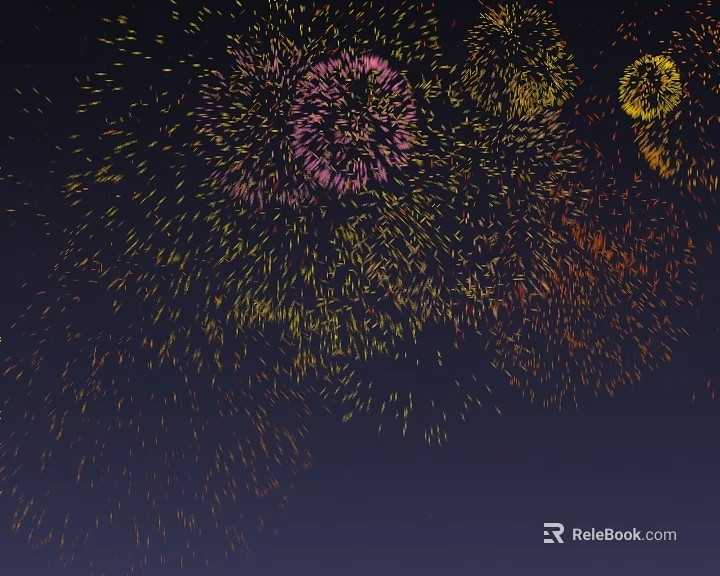 Colorful Fireworks Bursting Bright In Night Sky With Various Dazzling Hues 3d model 