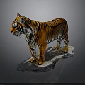 Realistic Tiger Sculpture With Orange Black Stripes Standing On Stone Base