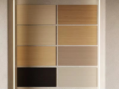 Various Natural Wooden Wall Panel Samples In Different Shades For Interior Design 3d model