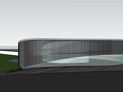 Modern Museum Building with Curved Glass Facade Metal Panels and Green Landscape Design 3d model