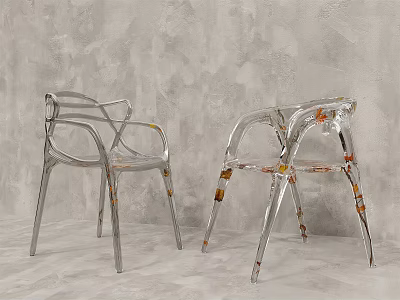 Modern Transparent Acrylic Chairs with Sleek Armrests and Colorful Accent Legs 3d model