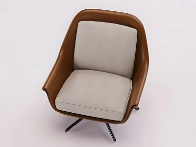 Modern Upholstered Accent Chair With Brown Frame And Light Gray Cushion Black Metal Legs 3d model