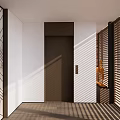 Modern Elevator Corridor Interior With Light Shadows And Wooden Elements 3d model