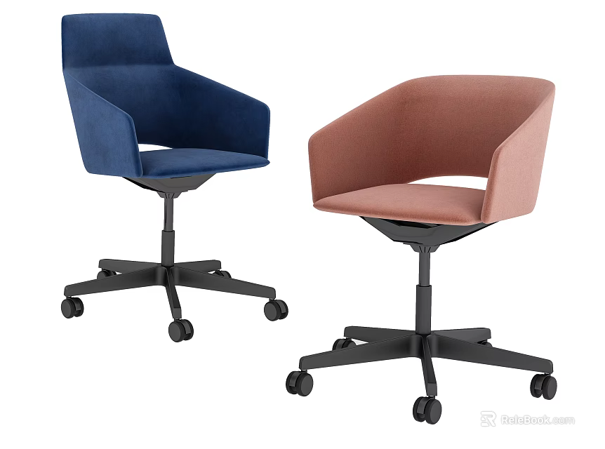 Modern Blue And Pink Office Chairs With Ergonomic Armrests And Swivel Wheels Base 3d model 