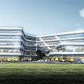 Modern Industrial Factory Building Exterior Design With Glass Curtain Wall And Landscaped Surroundings