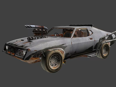 Rusty Modified Muscle Car With Exposed Engine Large Tires And Rear Spoiler 3d model