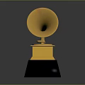 Golden Gramophone Trophy With Shiny Gold Finish Black Base And Classic Design