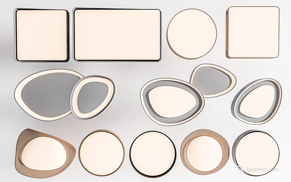 Modern Ceiling Lights with Round Square Oval Designs and White Gray Gold Borders 3d model