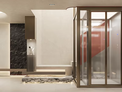 Modern Entryway Hallway Interior Design With Glass Door Metal Frame And Marble Floor 3d model