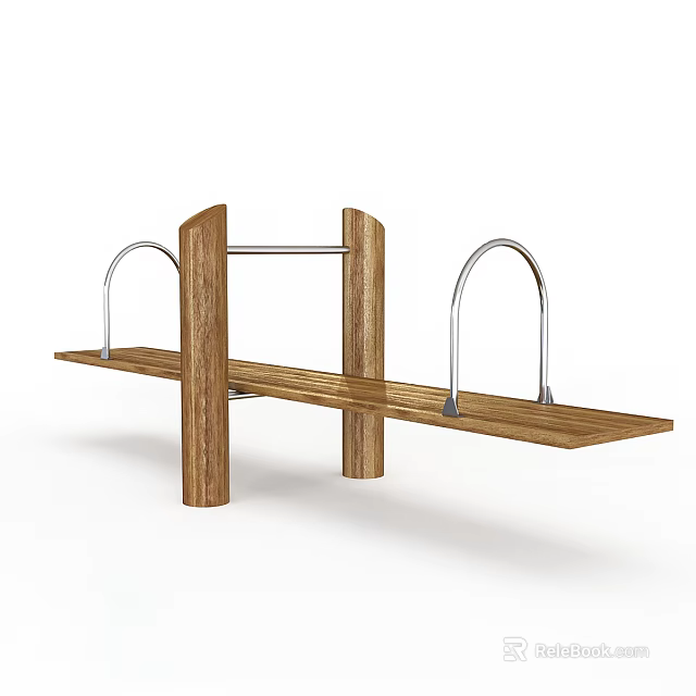 Wooden Outdoor Seesaw Playground Equipment With Metal Curved Handrails And Double Seats 3d model 