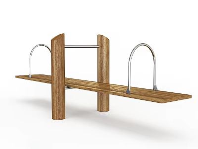 Wooden Outdoor Seesaw Playground Equipment With Metal Curved Handrails And Double Seats 3d model