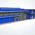 Construction Site Temporary Buildings Using Blue Containers For Dormitories And Offices 3d model