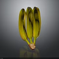 Ripe Fresh Yellow Bananas Bunch With Green Stems On Dark Background