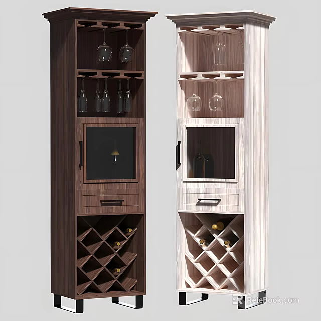Modern Wine Cabinet With Dark And Light Wood Design Wine Bottle Racks Glass Door 3d model 