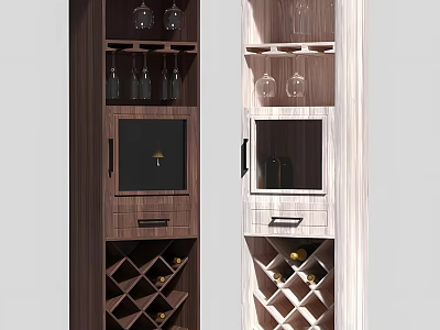 Modern Wine Cabinet With Dark And Light Wood Design Wine Bottle Racks Glass Door 3d model