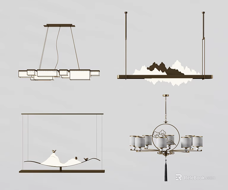 Modern Decorative Chandeliers with Mountain Pattern Circular Frame and Multiple Arms Design 3d model