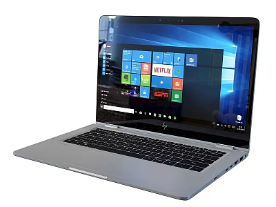 Silver Modern Laptop With Open Screen Showing Windows Interface And App Icons 3d model