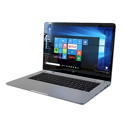 Silver Modern Laptop With Open Screen Showing Windows Interface And App Icons 3d model