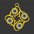 Golden Pendant Fashion Accessory With Blue Gemstones And Intricate Floral Design