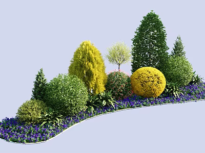 Ground Cover Plants With Green Shrubs Yellow Rounded Bushes And Purple Flowering Plants 3d model
