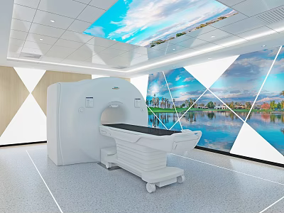 Hospital Outpatient Clinic CT Scanning Room With Modern Design And Natural Landscape Murals 3d model