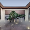 Modern Garden Landscape Featuring Stone Pathway Tree And Building Entrance