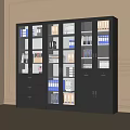 Gray Office File Cabinet With Glass Doors Drawers And Organized Folders Books