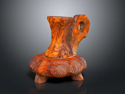 Wooden Sculpture Carving With Natural Texture Unique Shape And Base Stand Support 3d model