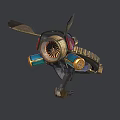 Detailed Steampunk Mechanical Structure Featuring Propeller Turbine Gears And Colored Pipes