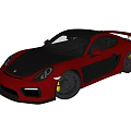Red Two Door Sports Car With Black Side Panels And Yellow Rims