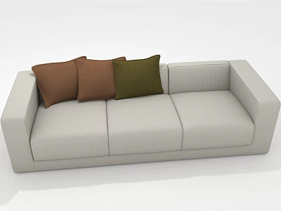 Modern Light Gray Three-seater Sofa with Three Brown and Green Cushions 3d model