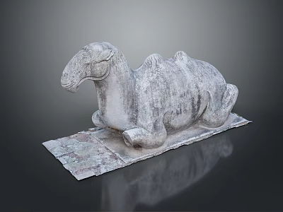 Ancient Reclining Camel Stone Sculpture with Patterned Base and Textured Details 3d model