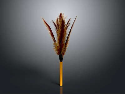 Essential Household Feather Duster With Yellow Handle And Brown Red Feathers 3d model