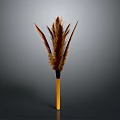 Essential Household Feather Duster With Yellow Handle And Brown Red Feathers