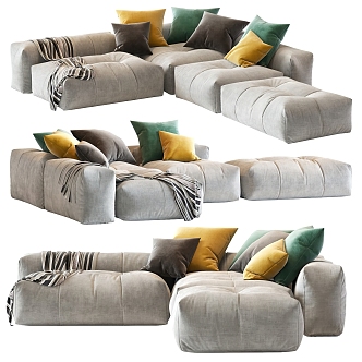 BItalia Modern Multi-person Sofa Combination Modern Corner Sofa Corner Sofa Striped Blanket Pillow 3d model