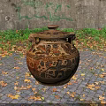 Ancient Terracotta Jar With Double Handles Lid And Intricate Animal Geometric Patterns