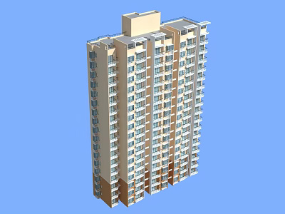 Modern High Rise Residential Building Exterior With Multiple Windows And Facade Design 3d model