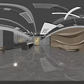 Modern Office Reception Desk Interior With Green Light Strips And Gray Doors