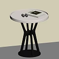 Modern Round Side Table with White Top Black Geometric Base Metal Balls and Magazine