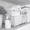 Elegant Bathtub Space With Wooden Shelves Towels Toilet Paper Rolls And Green Plant
