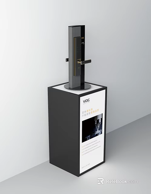 Modern Smart Door Handle With Sleek Black Design On Display Stand 3d model 
